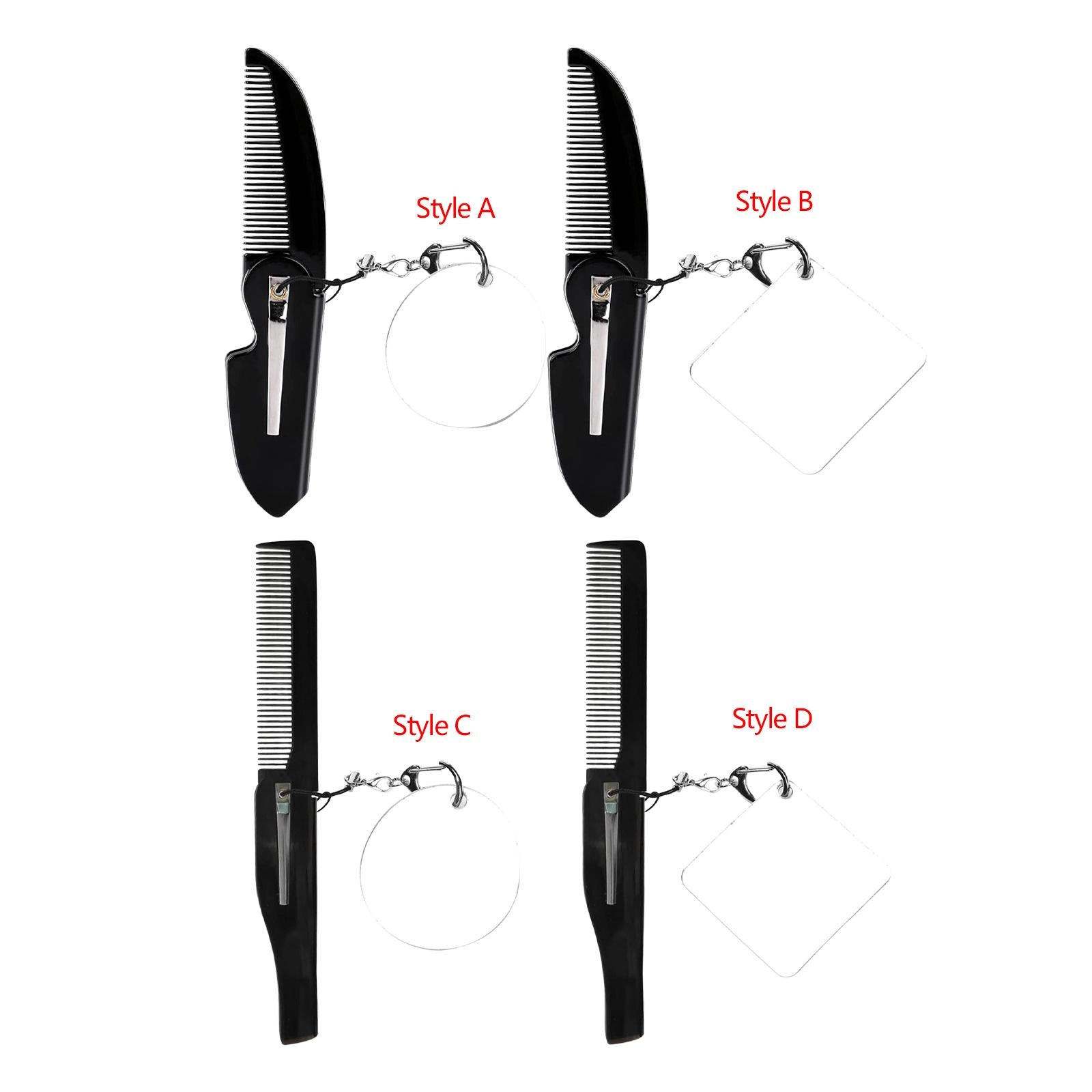 4xBeard Folding Comb Portable Easy to Handle Accessory Easy to Use with Mirror Style A