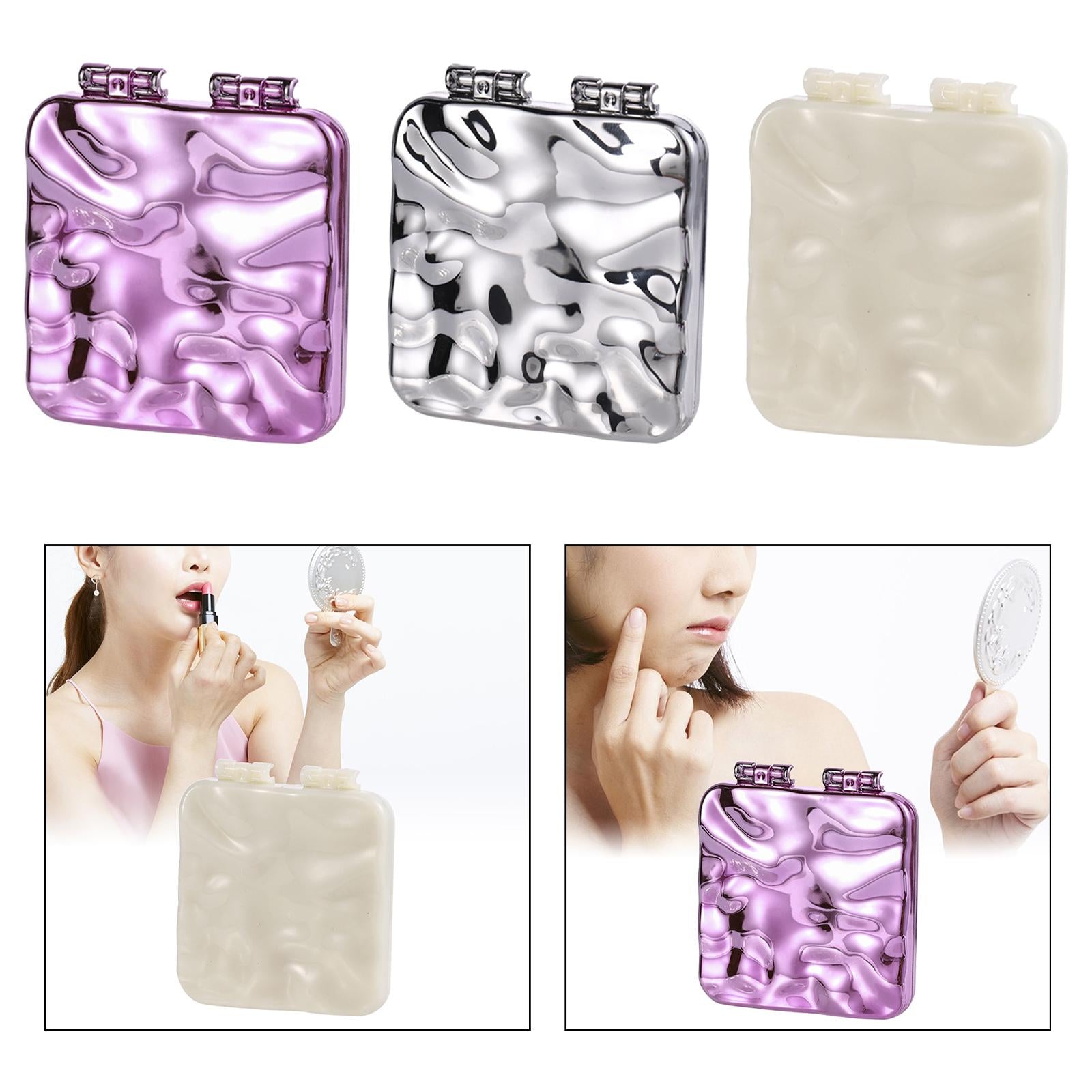 2xCompact Mirror Double Sided Small Vanity Mirror for Shopping Daily Work Purple