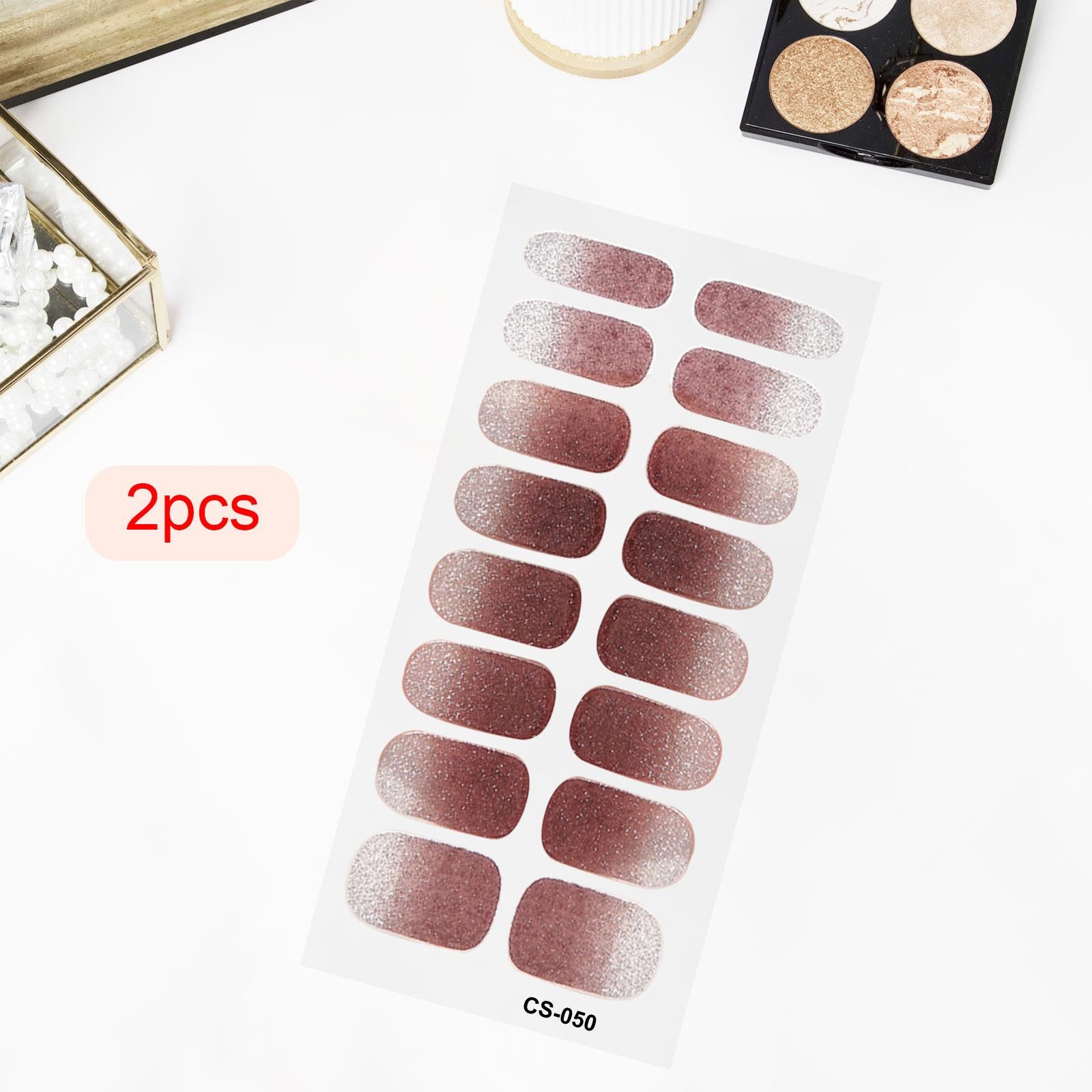 2x2Pcs Nail Stickers Press on Nails Glitter Nail Supplies for Home Nail Salons Style J