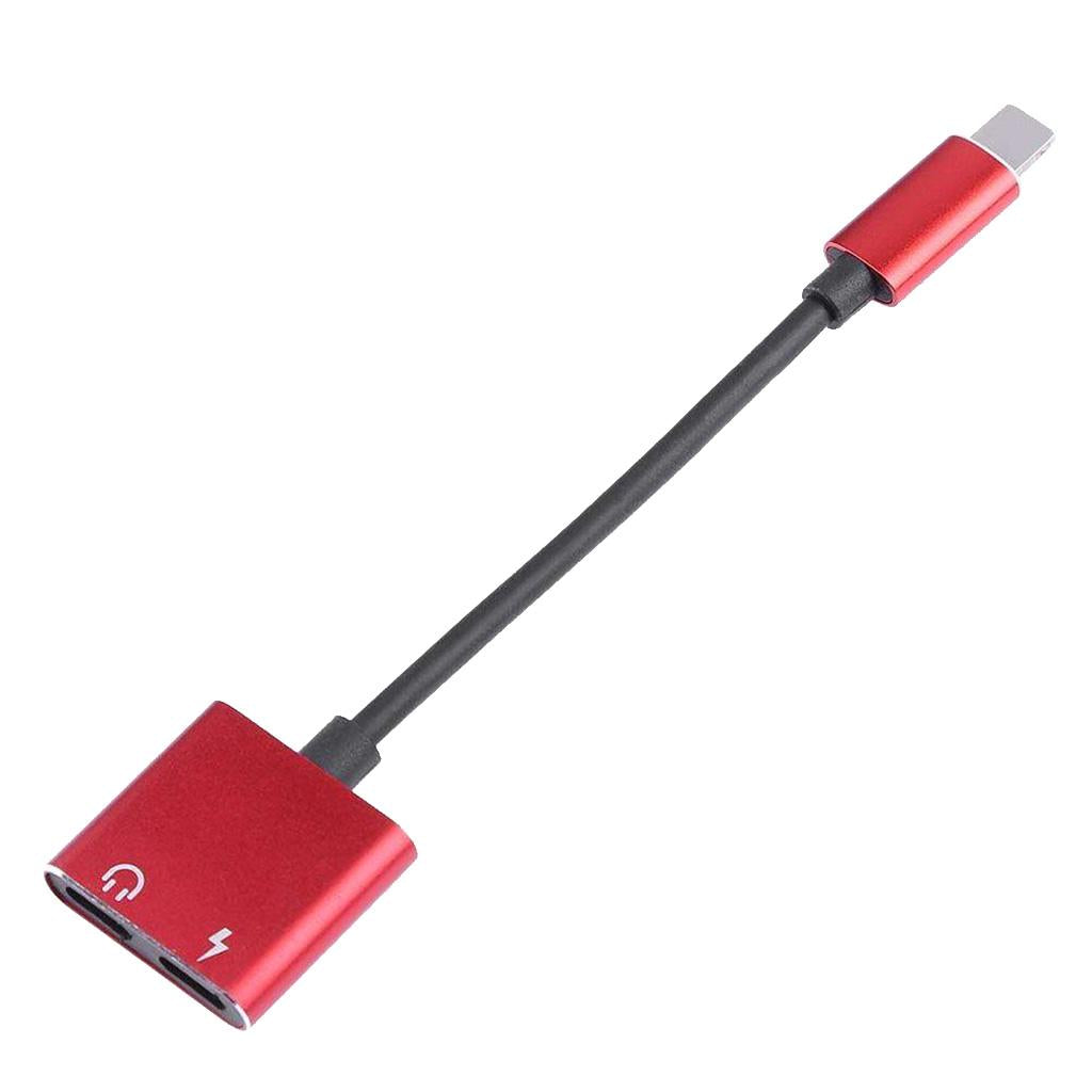 2 in 1 Headphones Adapter Audio Charging Splitter Cable for iPhone iPad Red