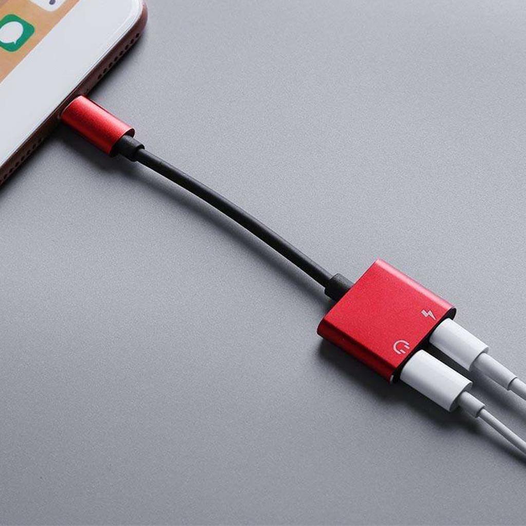 2 in 1 Headphones Adapter Audio Charging Splitter Cable for iPhone iPad Red