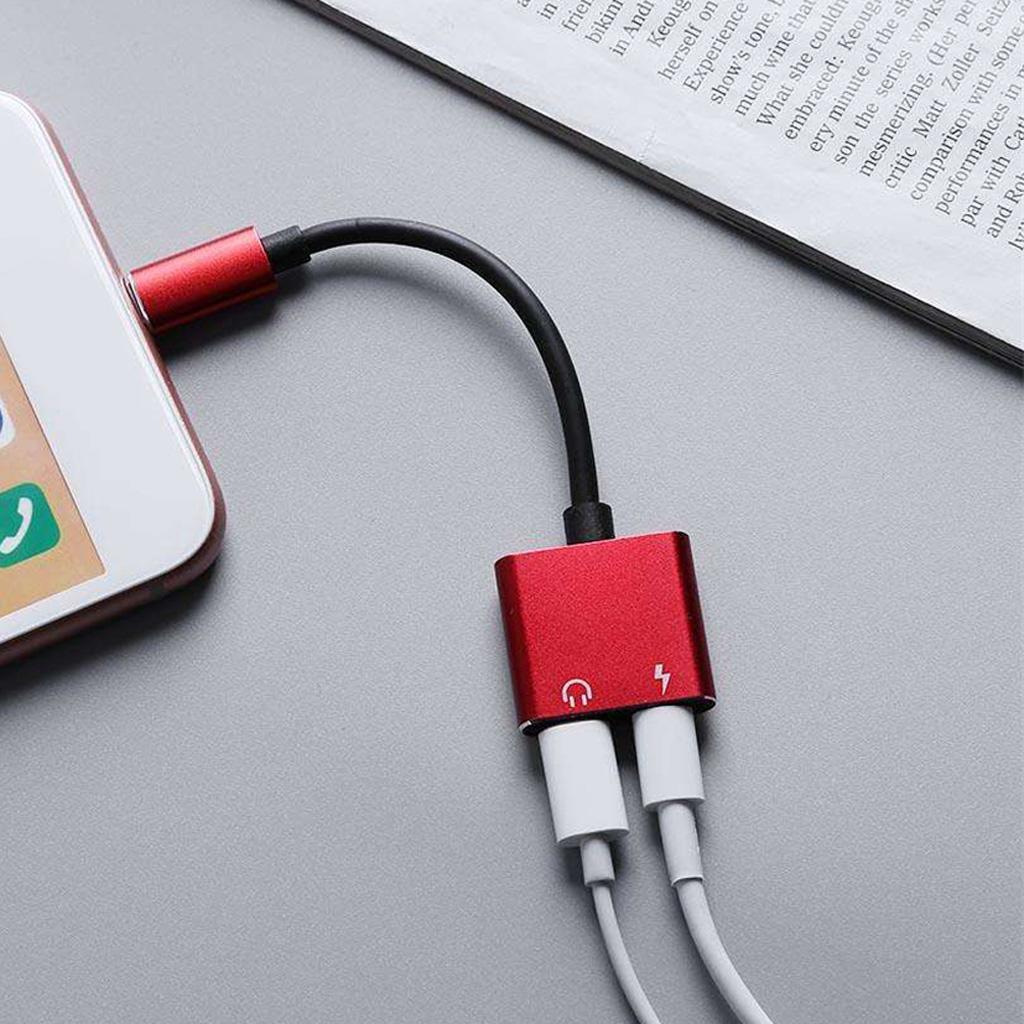 2 in 1 Headphones Adapter Audio Charging Splitter Cable for iPhone iPad Red