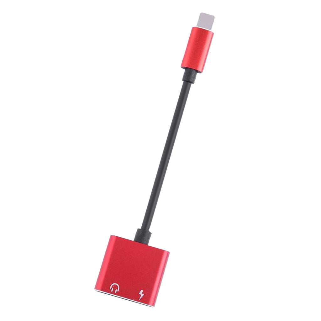 2 in 1 Headphones Adapter Audio Charging Splitter Cable for iPhone iPad Red