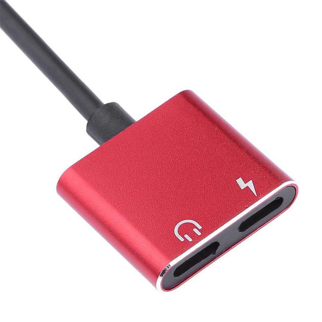 2 in 1 Headphones Adapter Audio Charging Splitter Cable for iPhone iPad Red