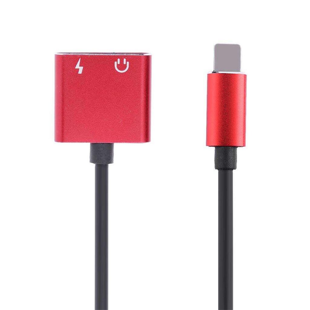 2 in 1 Headphones Adapter Audio Charging Splitter Cable for iPhone iPad Red