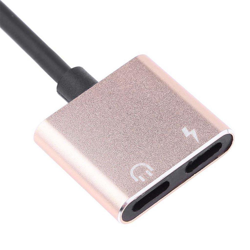 2 in 1 Headphones Adapter Audio Charging Splitter Cable for iPhone iPad Gold