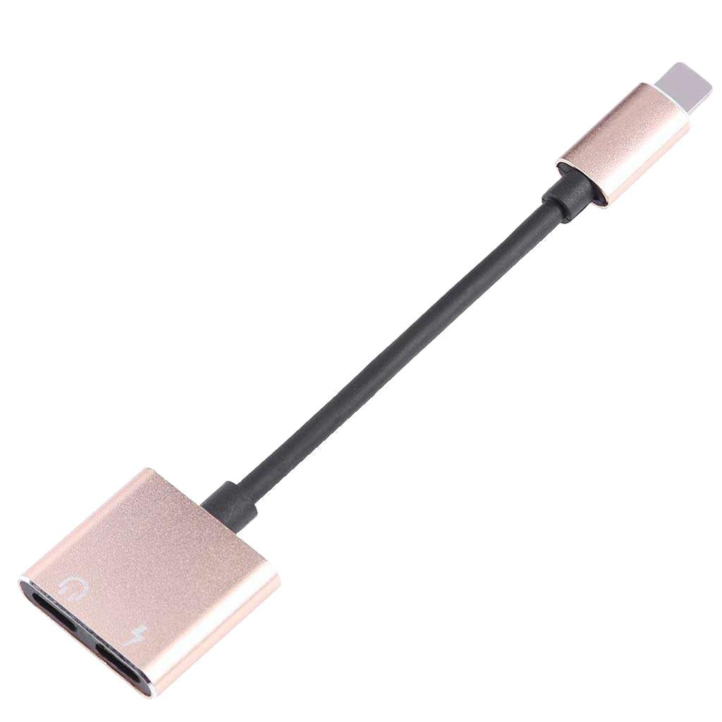 2 in 1 Headphones Adapter Audio Charging Splitter Cable for iPhone iPad Gold