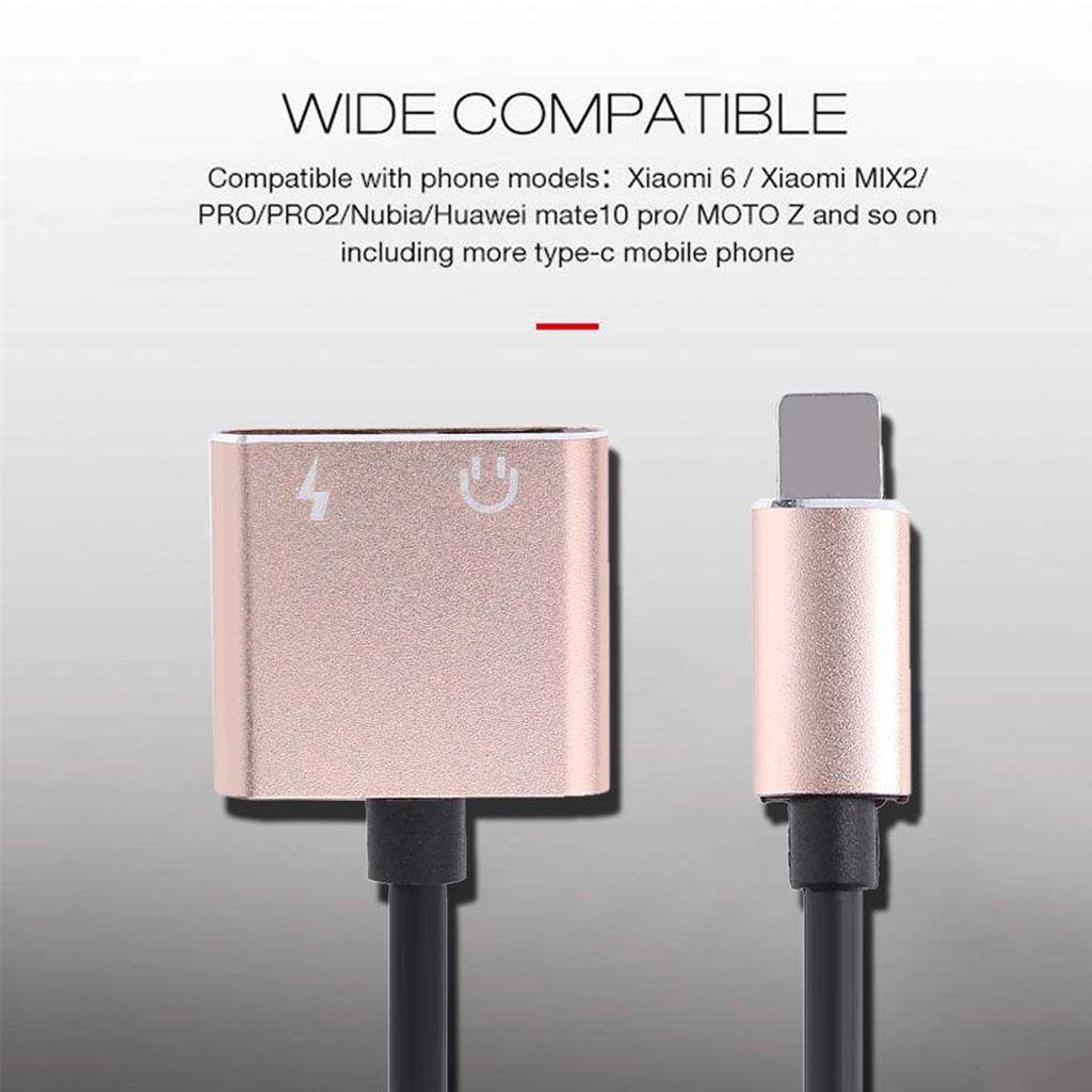 2 in 1 Headphones Adapter Audio Charging Splitter Cable for iPhone iPad Gold