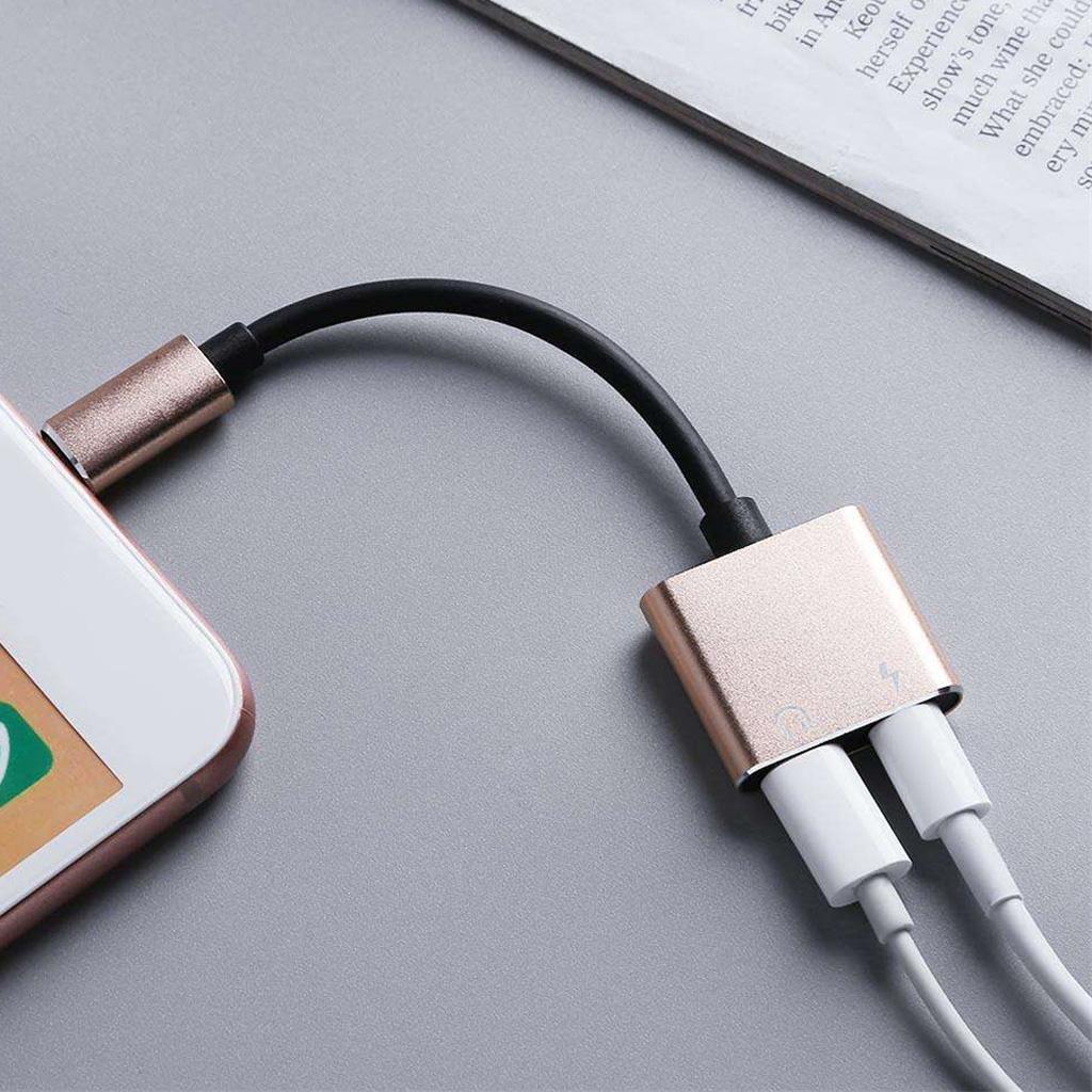 2 in 1 Headphones Adapter Audio Charging Splitter Cable for iPhone iPad Gold