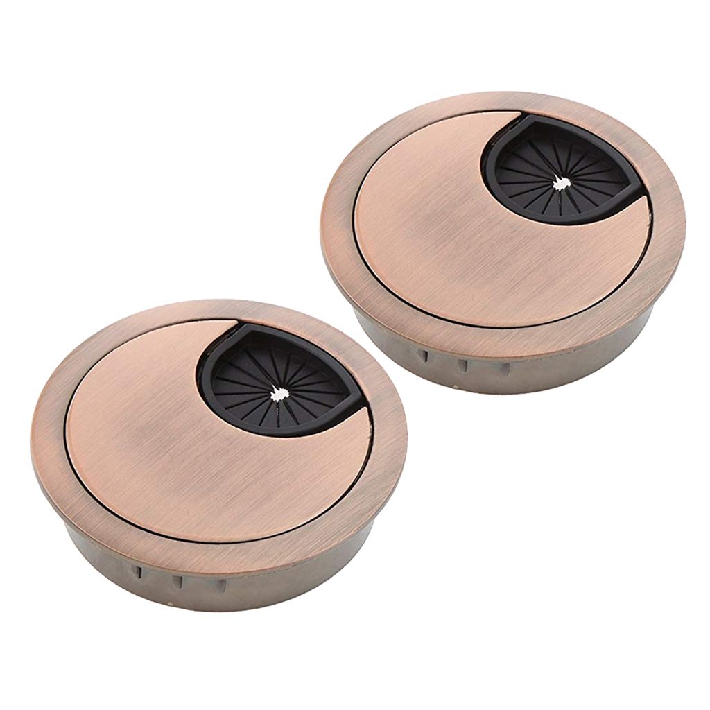 2Pcs 50mm Computer Desk Table Grommet Cable Port Wire Hole Cover Copper