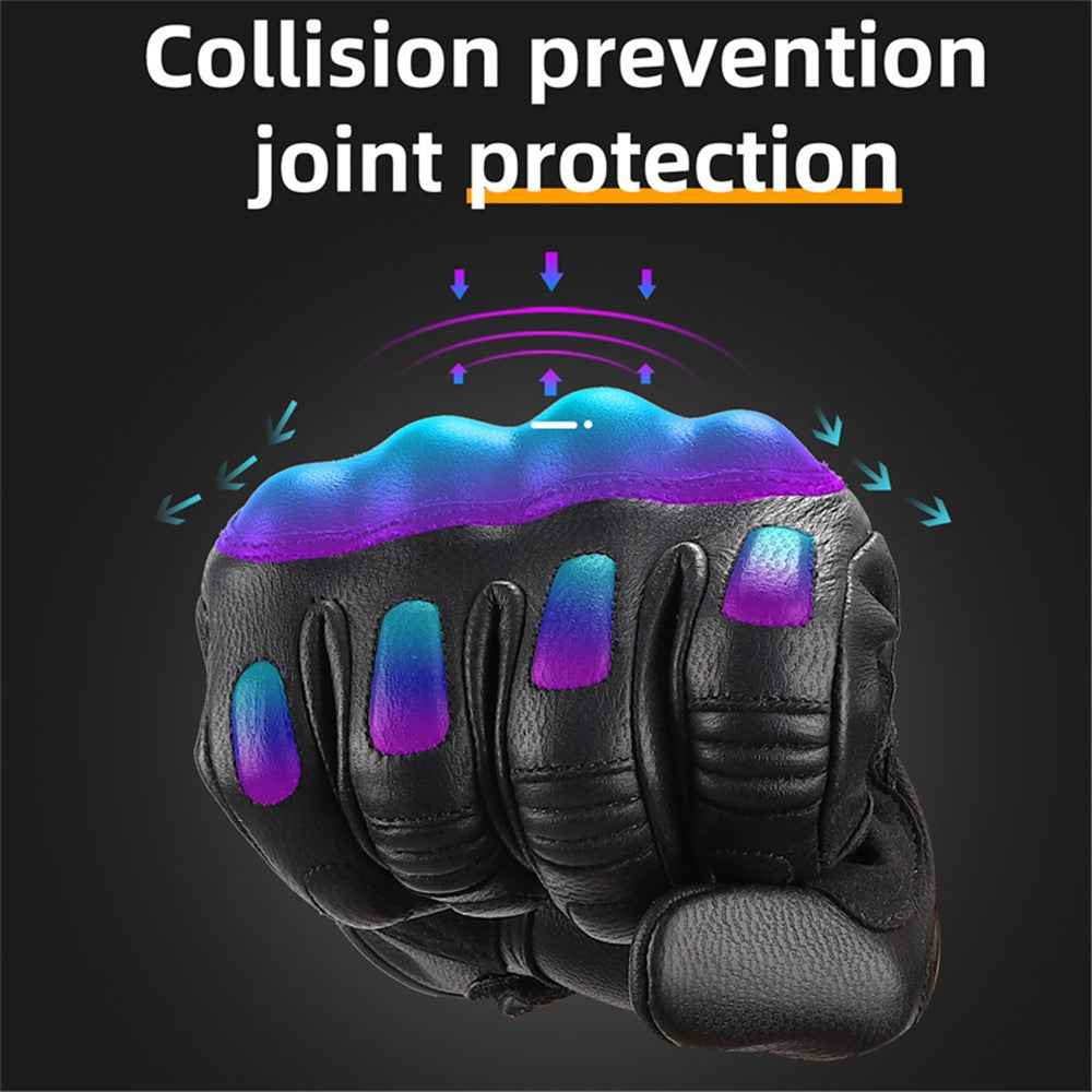 WEST BIKING 1 Pair Touch Screen Motorcycle Riding Gloves Motocross Goat Leather Full Finger Protection Gloves - Black / M
