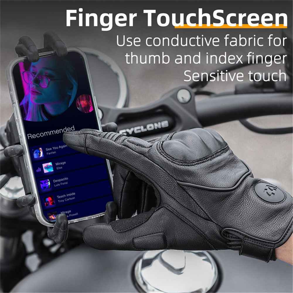 WEST BIKING 1 Pair Touch Screen Motorcycle Riding Gloves Motocross Goat Leather Full Finger Protection Gloves - Black / M
