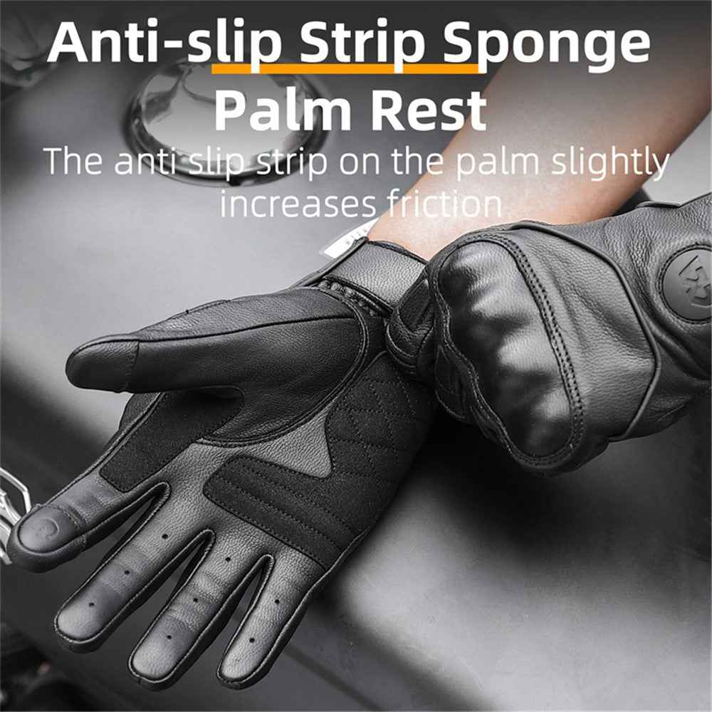 WEST BIKING 1 Pair Touch Screen Motorcycle Riding Gloves Motocross Goat Leather Full Finger Protection Gloves - Black / M