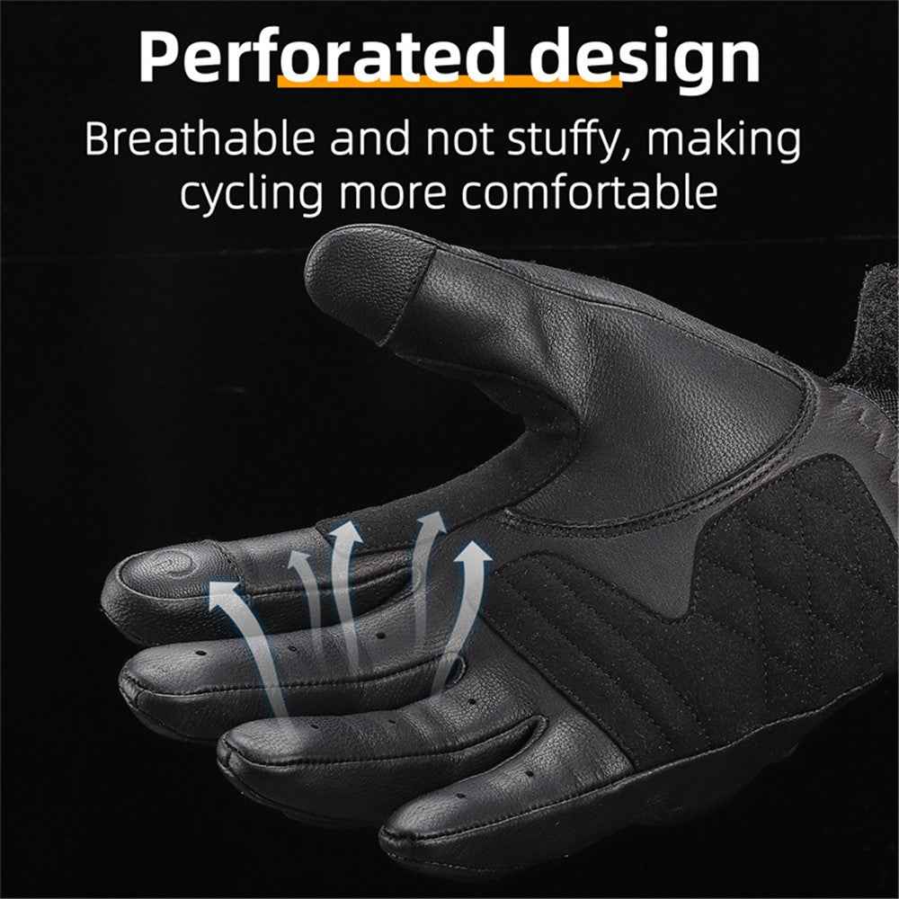 WEST BIKING 1 Pair Touch Screen Motorcycle Riding Gloves Motocross Goat Leather Full Finger Protection Gloves - Black / M