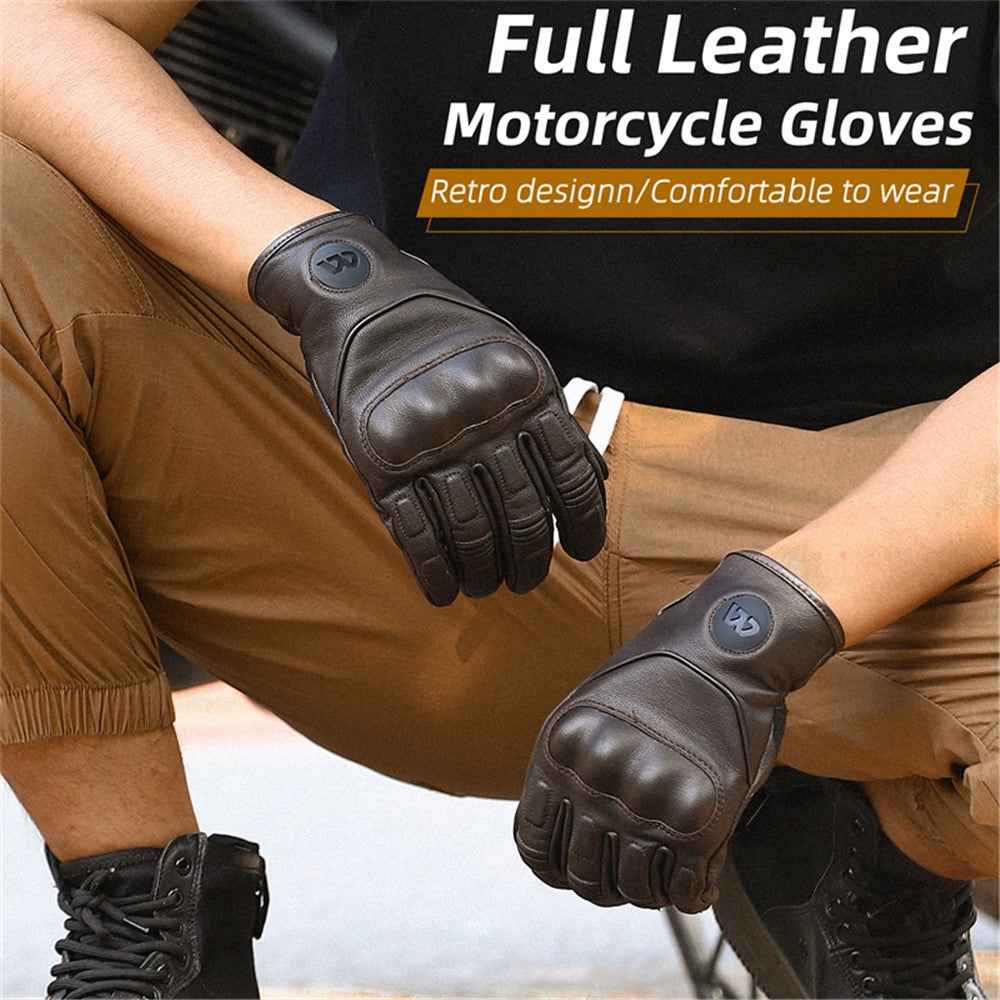 WEST BIKING 1 Pair Touch Screen Motorcycle Riding Gloves Goat Leather Full Finger Anti-collision Motorbike Gloves - Brown / M