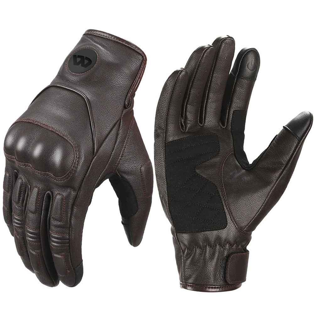 WEST BIKING 1 Pair Touch Screen Motorcycle Riding Gloves Goat Leather Full Finger Anti-collision Motorbike Gloves - Brown / XL