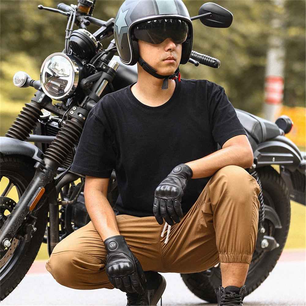 WEST BIKING 1 Pair Touch Screen Motorcycle Riding Gloves Goat Leather Full Finger Anti-collision Motorbike Gloves - Brown / XL