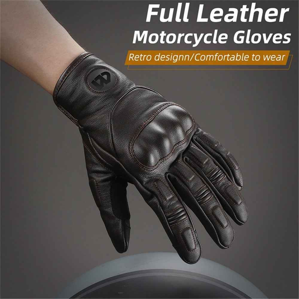 WEST BIKING 1 Pair Touch Screen Motorcycle Riding Gloves Goat Leather Full Finger Anti-collision Motorbike Gloves - Brown / XXL