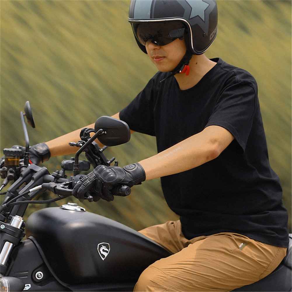 WEST BIKING 1 Pair Touch Screen Motorcycle Riding Gloves Goat Leather Full Finger Anti-collision Motorbike Gloves - Brown / XXL