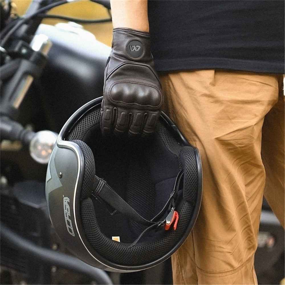 WEST BIKING 1 Pair Touch Screen Motorcycle Riding Gloves Goat Leather Full Finger Anti-collision Motorbike Gloves - Brown / XXL