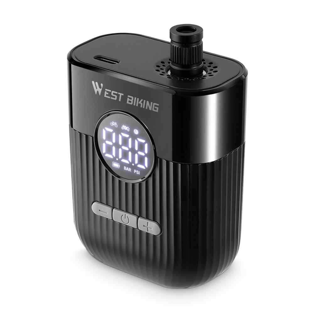 WEST BIKING YP0711201 Electric Air Pump 150PSI Portable Mini Tire Inflator with LED Display for Bicycle Motorcycle - Black