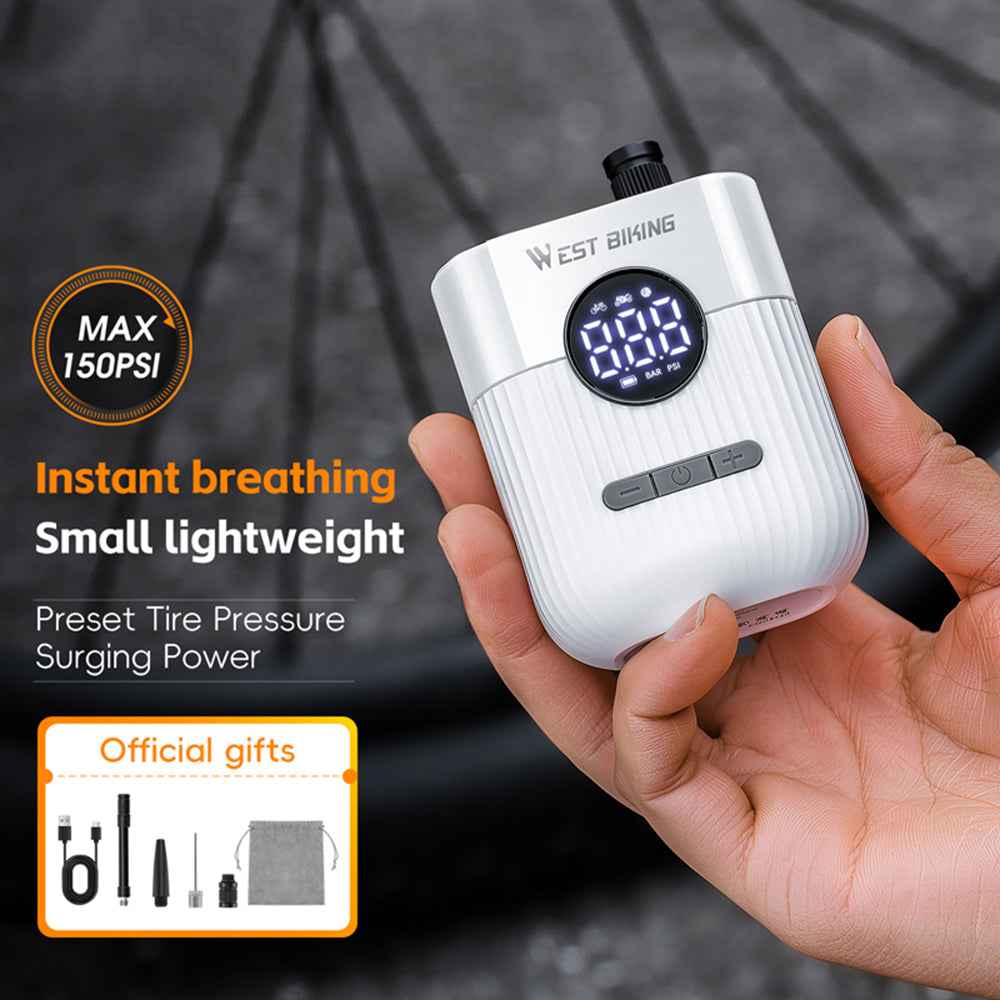 WEST BIKING YP0711201 Electric Air Pump 150PSI Portable Mini Tire Inflator with LED Display for Bicycle Motorcycle - Black