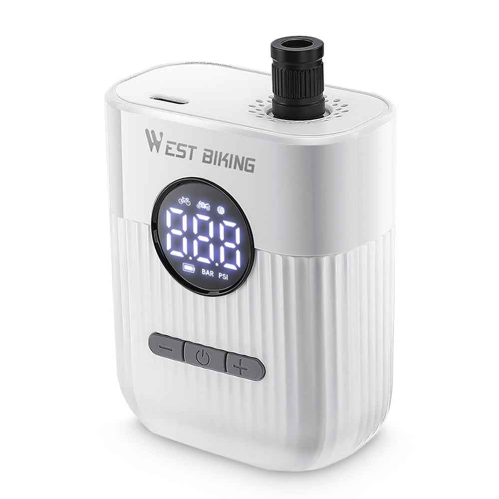 WEST BIKING YP0711201 Electric Air Pump 150PSI Portable Mini Tire Inflator with LED Display for Bicycle Motorcycle - White