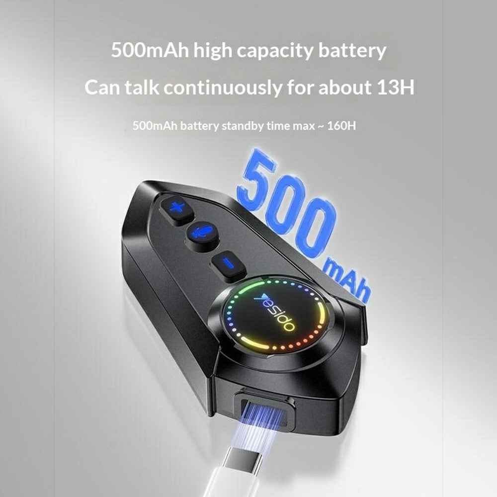 YESIDO VC19 Cycling Bluetooth-Compatible Helmet Headset Motorcycle Wireless Earphones Support Dual Phone Connection FM Radio - Black