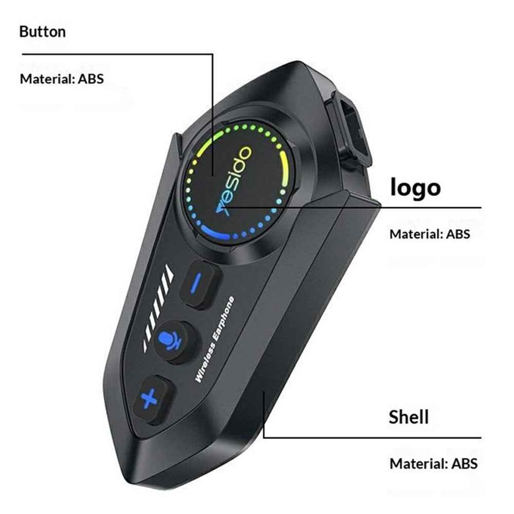 YESIDO VC19 Cycling Bluetooth-Compatible Helmet Headset Motorcycle Wireless Earphones Support Dual Phone Connection FM Radio - Black