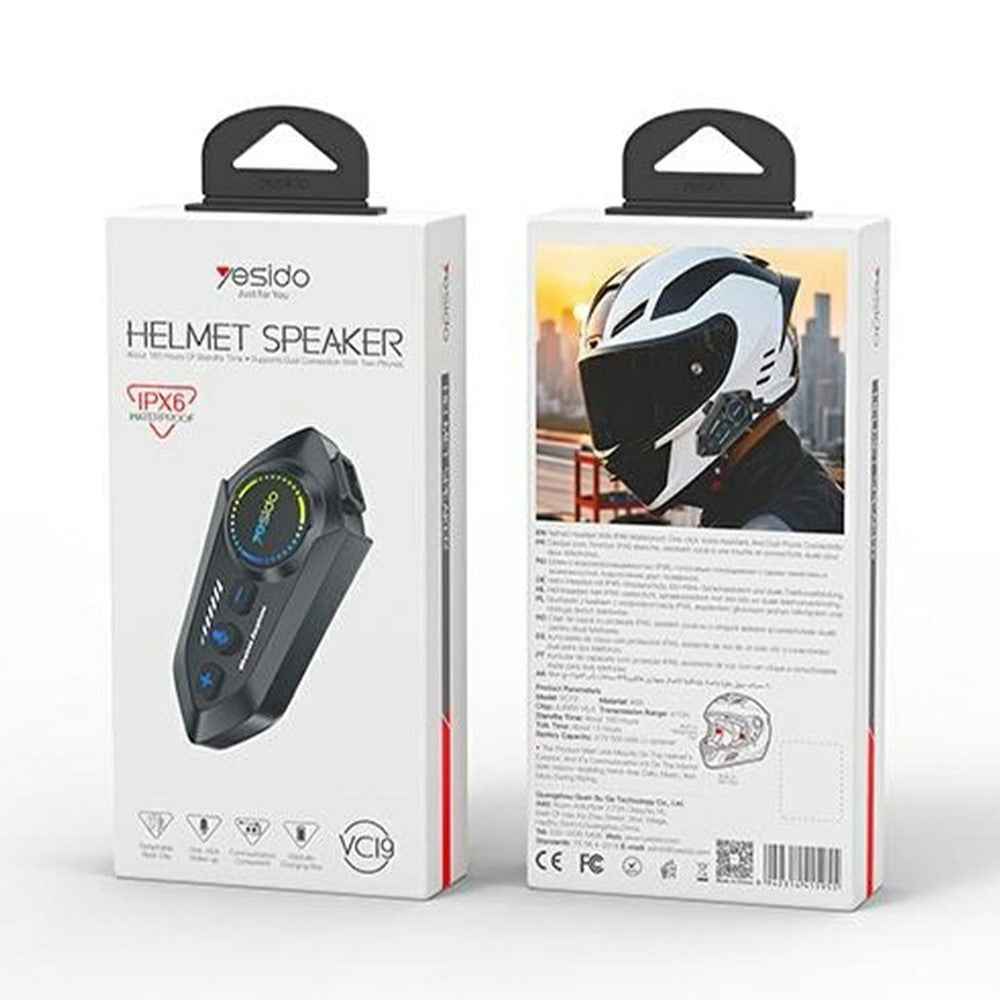 YESIDO VC19 Cycling Bluetooth-Compatible Helmet Headset Motorcycle Wireless Earphones Support Dual Phone Connection FM Radio - Black