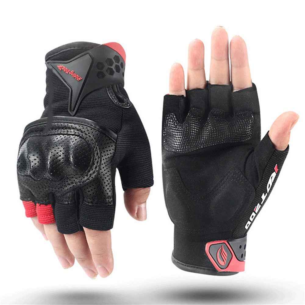 RIDING TRIBE MCS-57B Anti-Wear Summer Anti-Slip Motorcycle Riding Half Finger Gloves Fingerless Gloves for Cycling Motorbike Sports - Black/M