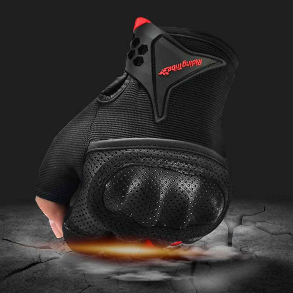 RIDING TRIBE MCS-57B Anti-Wear Summer Anti-Slip Motorcycle Riding Half Finger Gloves Fingerless Gloves for Cycling Motorbike Sports - Black/M