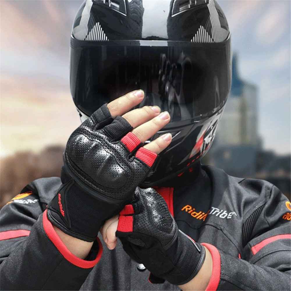 RIDING TRIBE MCS-57B Anti-Wear Summer Anti-Slip Motorcycle Riding Half Finger Gloves Fingerless Gloves for Cycling Motorbike Sports - Black/M