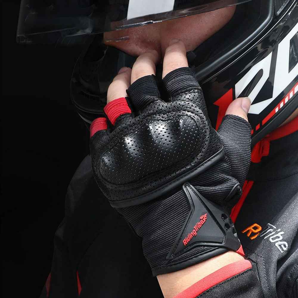 RIDING TRIBE MCS-57B Anti-Wear Summer Anti-Slip Motorcycle Riding Half Finger Gloves Fingerless Gloves for Cycling Motorbike Sports - Black/L