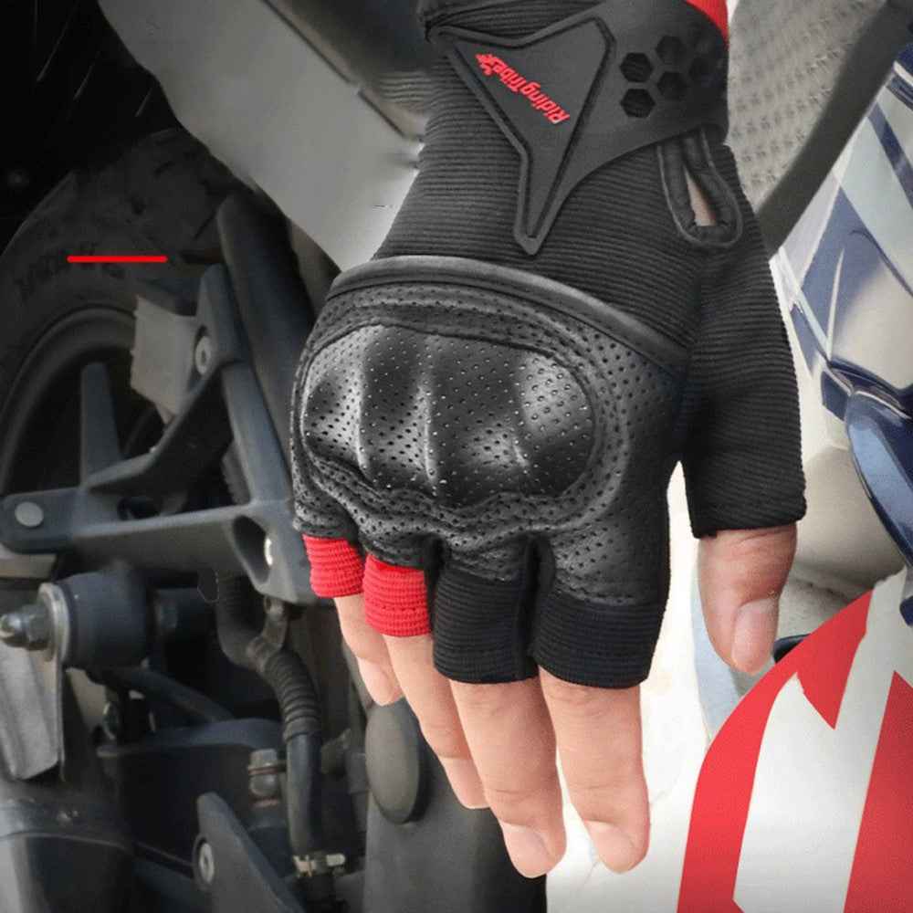 RIDING TRIBE MCS-57B Anti-Wear Summer Anti-Slip Motorcycle Riding Half Finger Gloves Fingerless Gloves for Cycling Motorbike Sports - Black/XXL