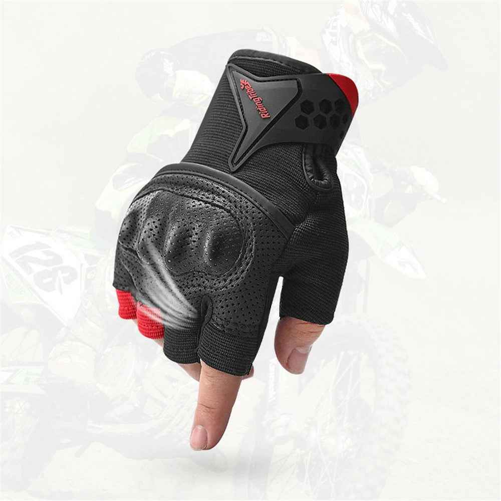 RIDING TRIBE MCS-57B Anti-Wear Summer Anti-Slip Motorcycle Riding Half Finger Gloves Fingerless Gloves for Cycling Motorbike Sports - Black/XXL