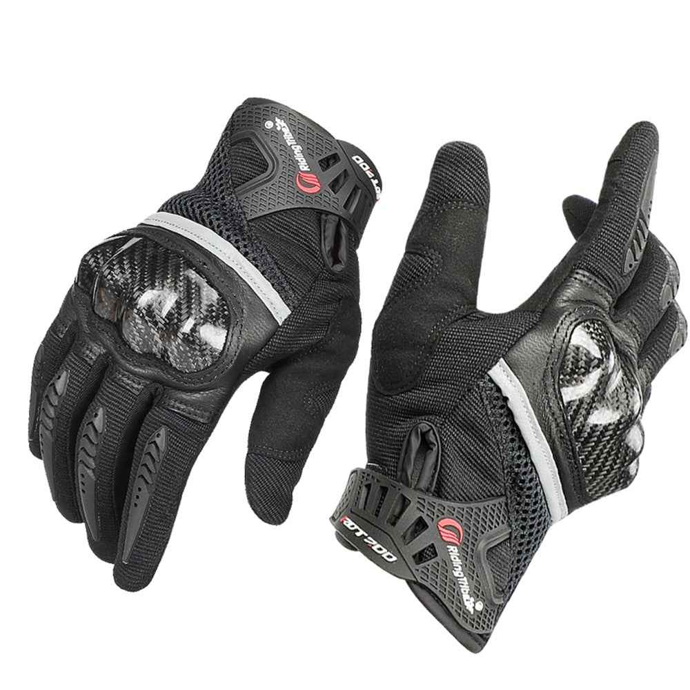 RIDING TRIBE MCS-56 Carbon Fiber Texture Glass Fiber Motorcycle Riding Full Finger Gloves Knuckle Protection Touch Screen for Cycling Motorbike Sports - Black/XXL