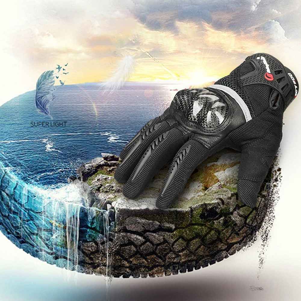RIDING TRIBE MCS-56 Carbon Fiber Texture Glass Fiber Motorcycle Riding Full Finger Gloves Knuckle Protection Touch Screen for Cycling Motorbike Sports - Black/XXL
