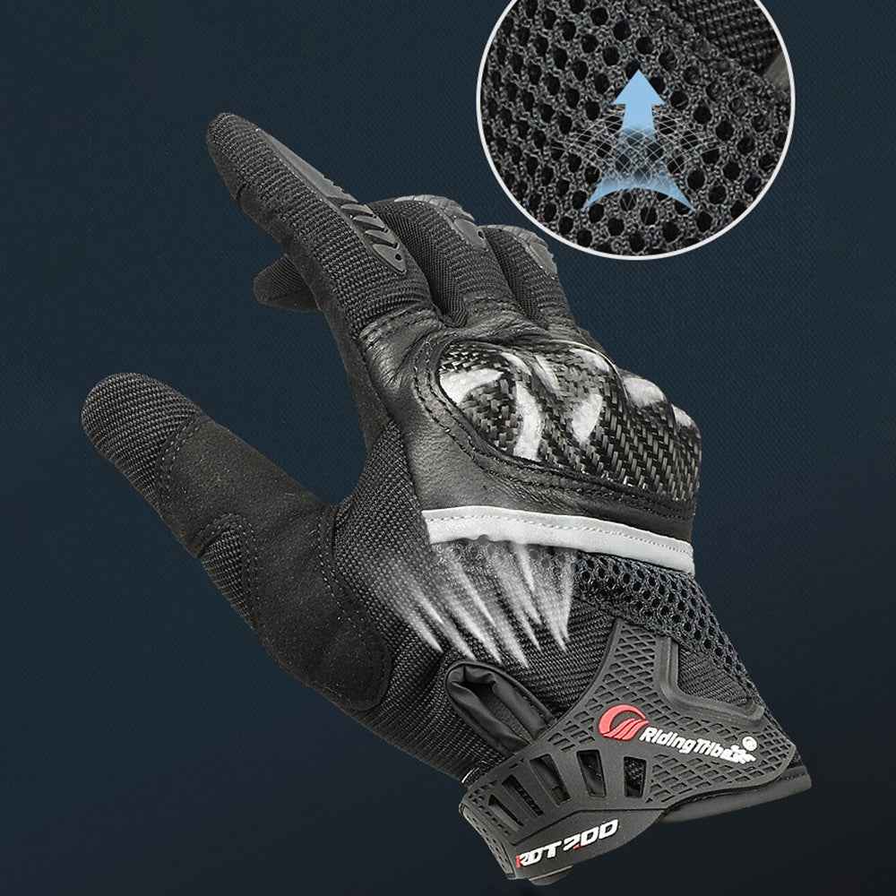 RIDING TRIBE MCS-56 Carbon Fiber Texture Glass Fiber Motorcycle Riding Full Finger Gloves Knuckle Protection Touch Screen for Cycling Motorbike Sports - Black/XXL