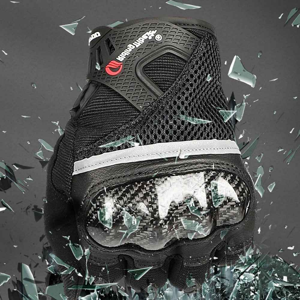 RIDING TRIBE MCS-56 Carbon Fiber Texture Glass Fiber Motorcycle Riding Full Finger Gloves Knuckle Protection Touch Screen for Cycling Motorbike Sports - Black/XXL