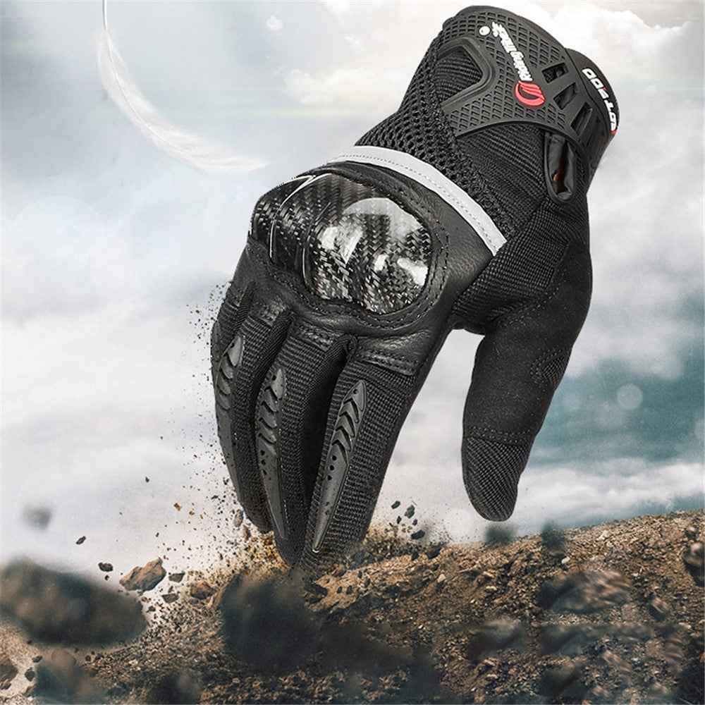 RIDING TRIBE MCS-56 Carbon Fiber Texture Glass Fiber Motorcycle Riding Full Finger Gloves Knuckle Protection Touch Screen for Cycling Motorbike Sports - Black/XXL