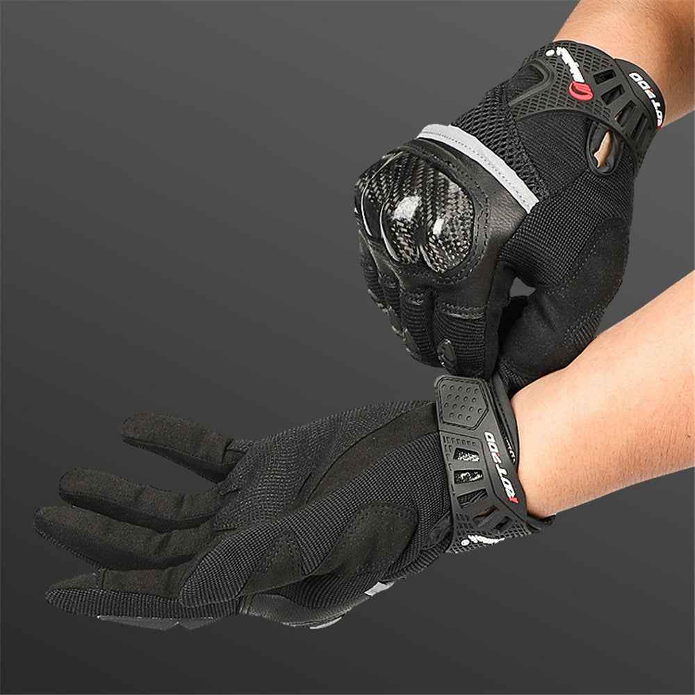RIDING TRIBE MCS-56 Carbon Fiber Texture Glass Fiber Motorcycle Riding Full Finger Gloves Knuckle Protection Touch Screen for Cycling Motorbike Sports - Black/XXL