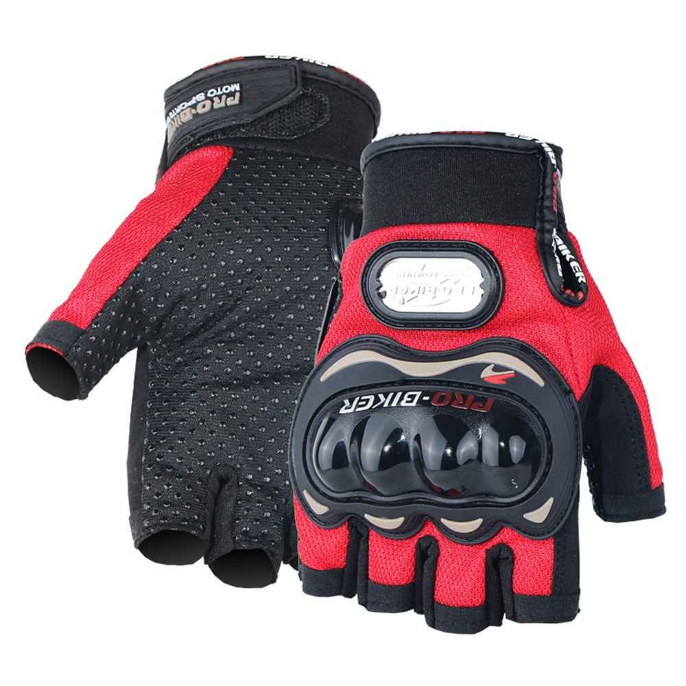 PRO-BIKER MCS-04C Half Finger Motorcycle Riding Gloves Breathable Knuckle Protection Gloves for Cycling Motorbike Sports - Red/M