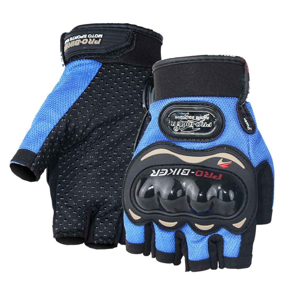 PRO-BIKER MCS-04C Half Finger Motorcycle Riding Gloves Breathable Knuckle Protection Gloves for Cycling Motorbike Sports - Blue/XXL