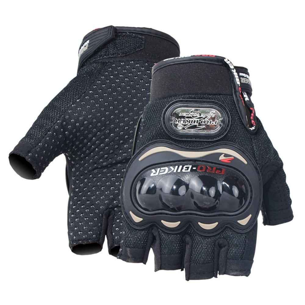 PRO-BIKER MCS-04C Half Finger Motorcycle Riding Gloves Breathable Knuckle Protection Gloves for Cycling Motorbike Sports - Black/L