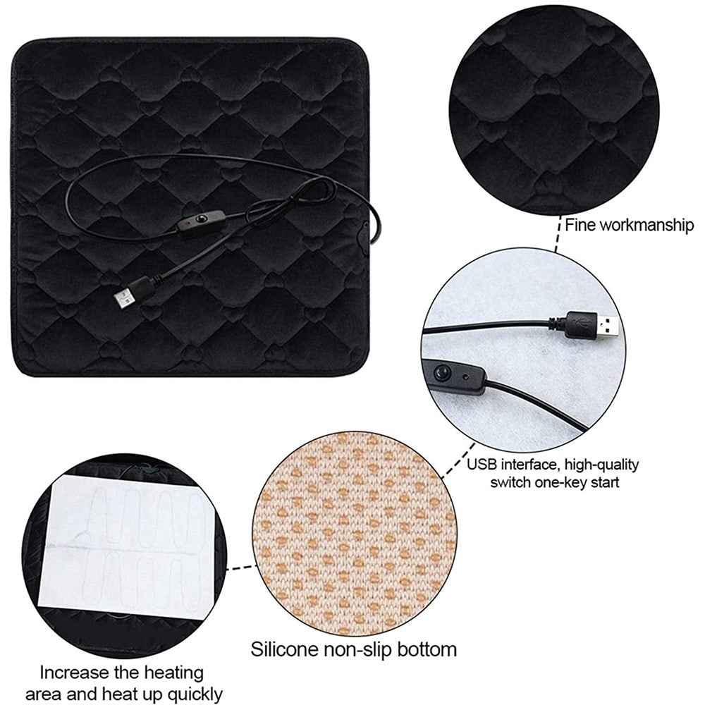 12V Mechanical Switch USB Electric Heating Car Seat Cushion Warm Winter Seat Heater Mat - Coffee