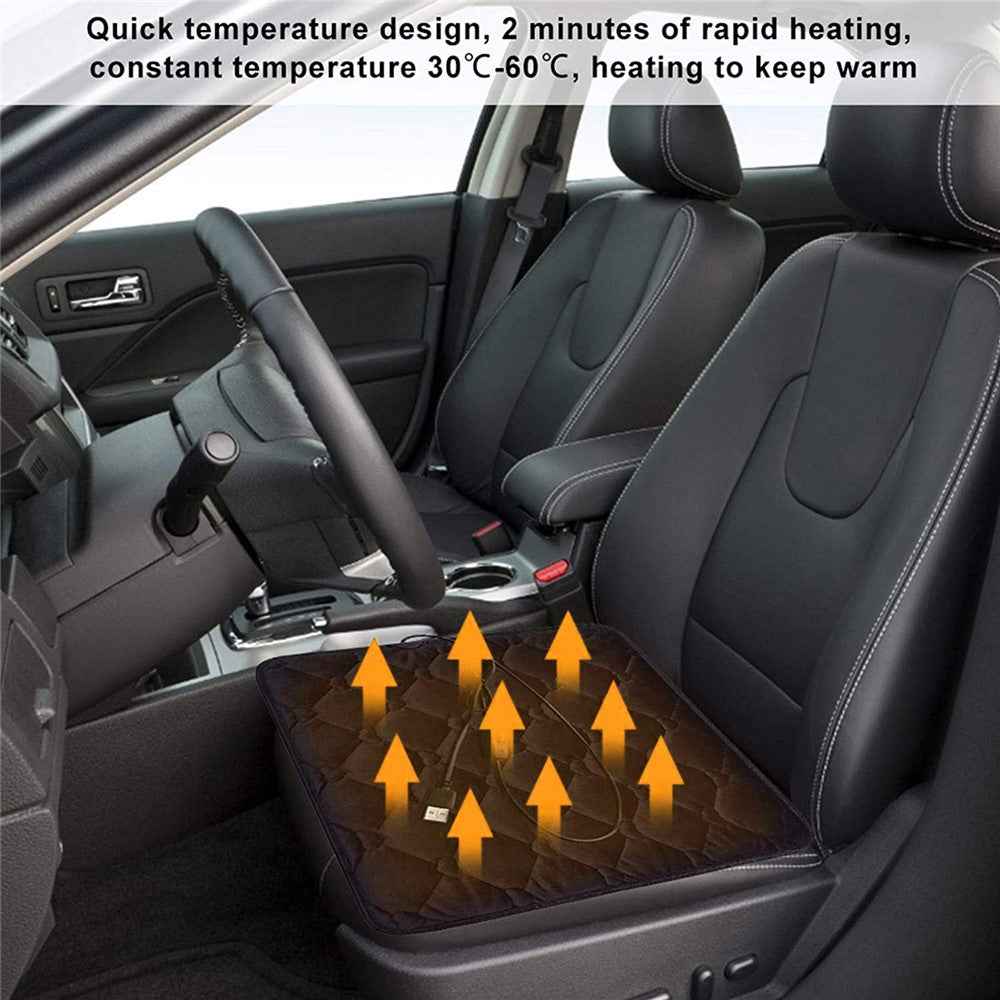 12V Mechanical Switch USB Electric Heating Car Seat Cushion Warm Winter Seat Heater Mat - Wine Red