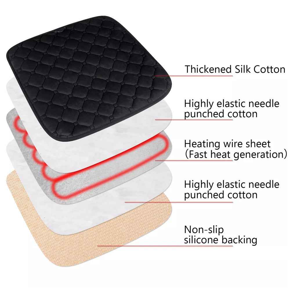 12V Mechanical Switch USB Electric Heating Car Seat Cushion Warm Winter Seat Heater Mat - Wine Red
