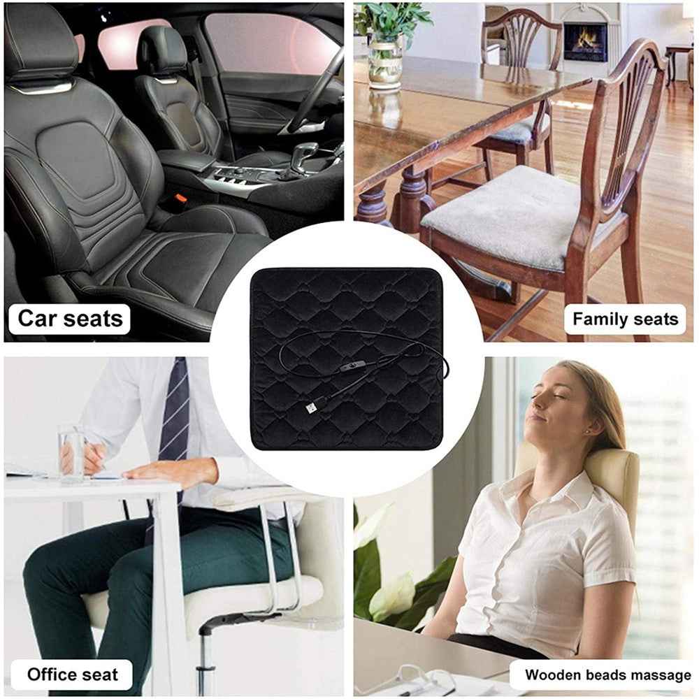 12V Mechanical Switch USB Electric Heating Car Seat Cushion Warm Winter Seat Heater Mat - Wine Red