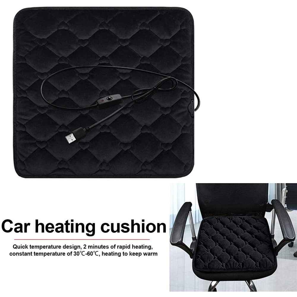 12V Mechanical Switch USB Electric Heating Car Seat Cushion Warm Winter Seat Heater Mat - Wine Red